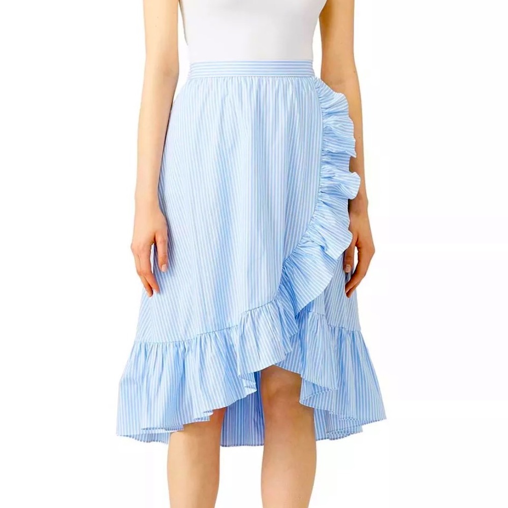 JILL JILL STUART BLUE WHITE STRIPE RUFLE SKIRT